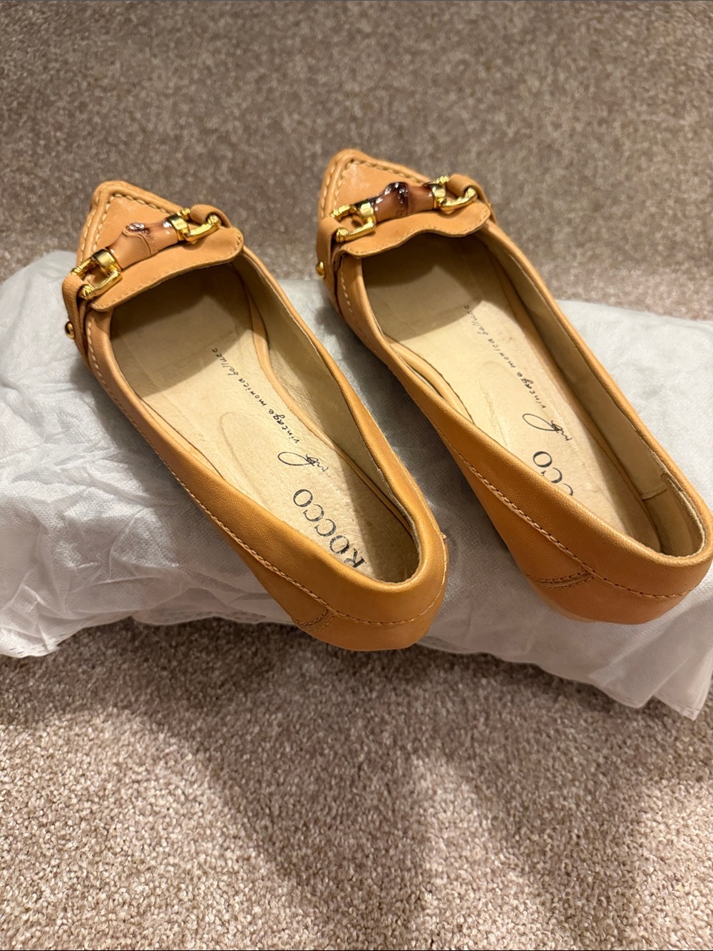Orange Leather Bit-Trim Women’s Loafers